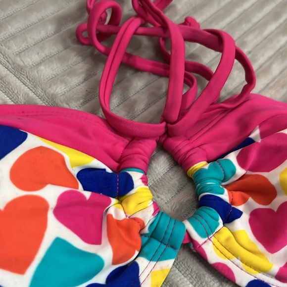 Colorful heart, print, pink bikini, top size medium - Picture 7 of 7